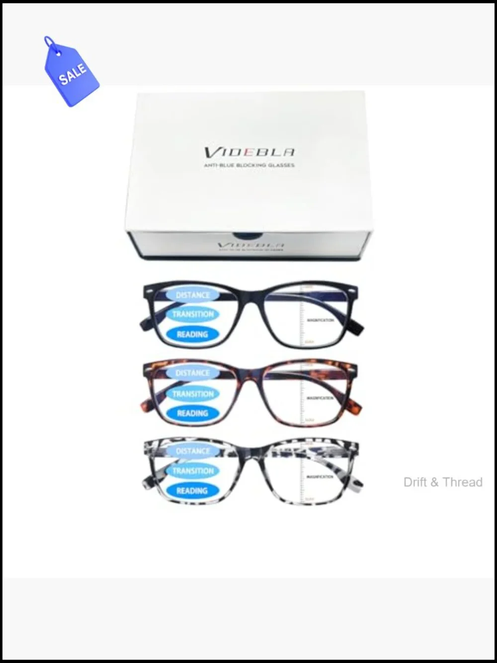 3 Pack Progressive Multifocus Reading Glasses Blue Light Blocking Spring Hinge